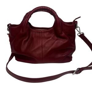 Iswee Red Soft Pebbled Leather Shoulder Bag-multiple pockets inside